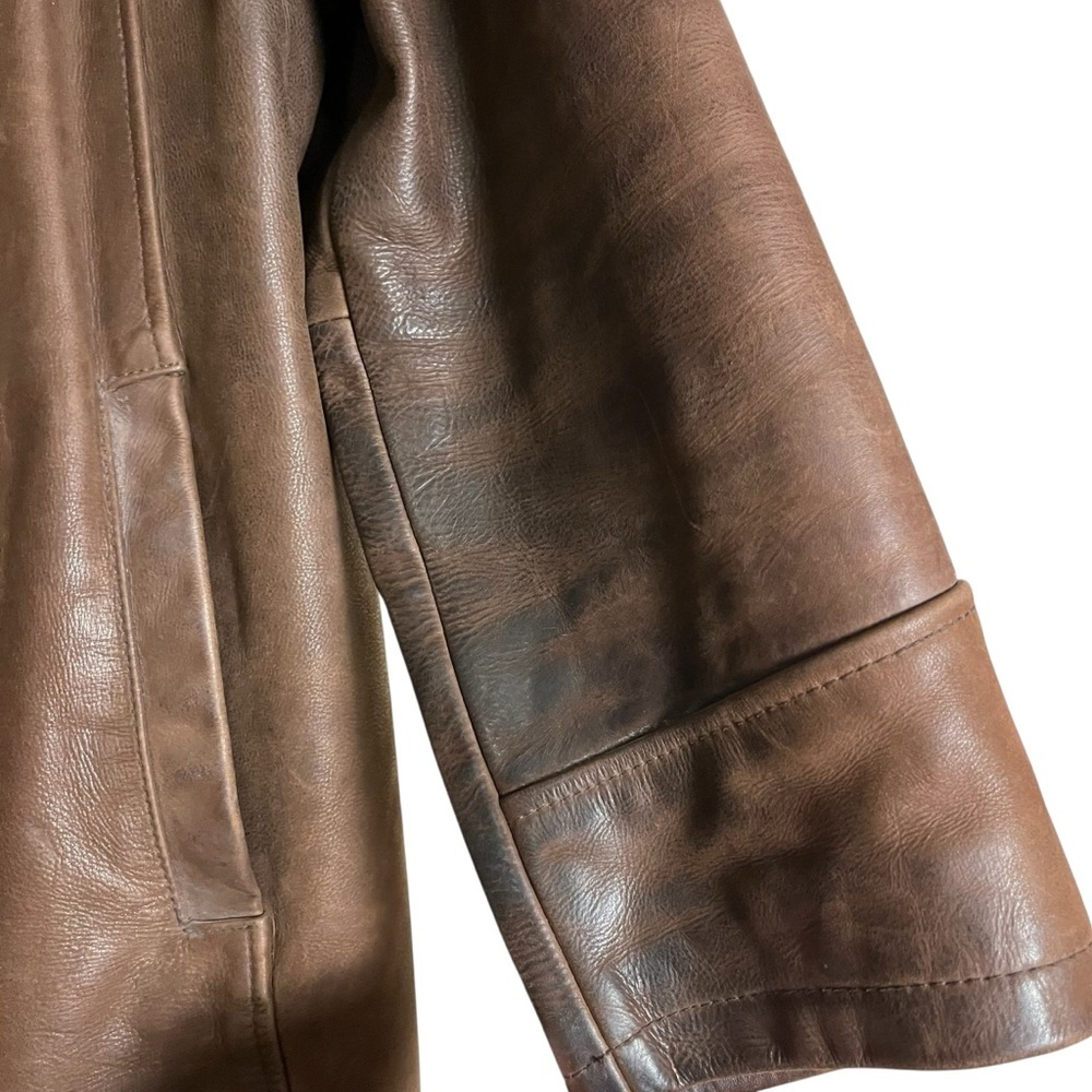 Vintage 90’s Eddie Bauer Men's Brown Oversized Leather Distressed Jacket — M - Picture 5 of 14